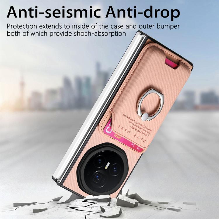 For Honor Magic V3 Twill Fabric Card Bag Ring Magnetic Back Phone Case