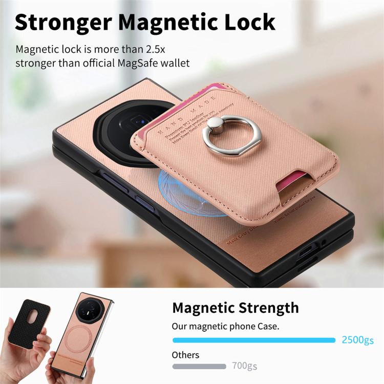 For Honor Magic V3 Twill Fabric Card Bag Ring Magnetic Back Phone Case