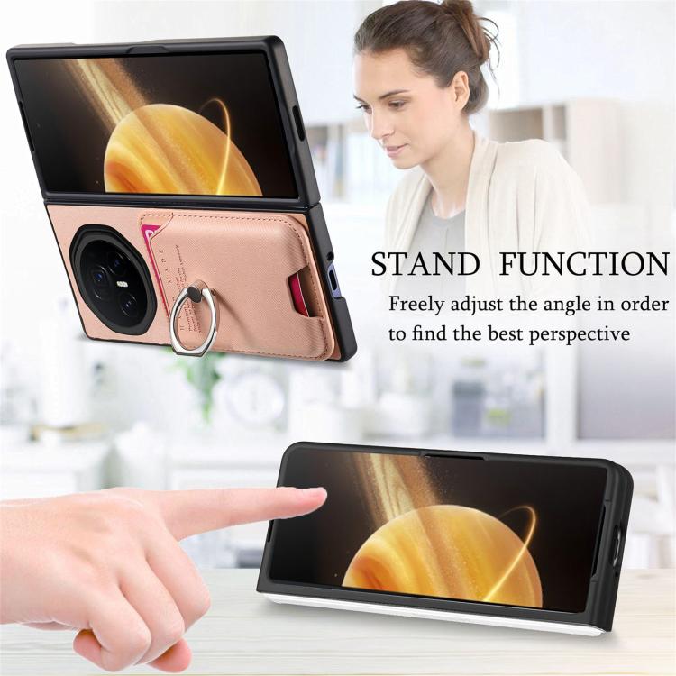 For Honor Magic V3 Twill Fabric Card Bag Ring Magnetic Back Phone Case