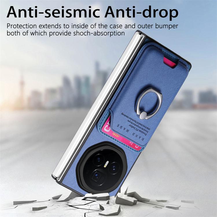 For Honor Magic V3 Twill Fabric Card Bag Ring Magnetic Back Phone Case