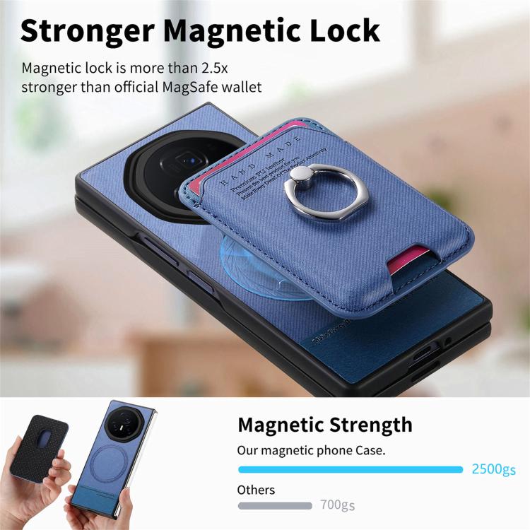 For Honor Magic V3 Twill Fabric Card Bag Ring Magnetic Back Phone Case