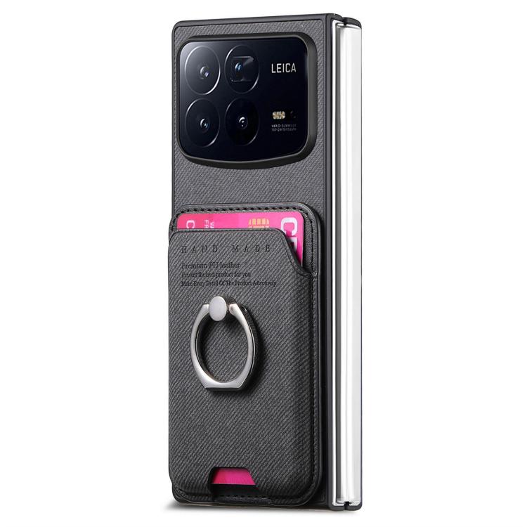 For Xiaomi Mix Fold 4 Twill Fabric Card Bag Ring Magnetic Back Phone Case