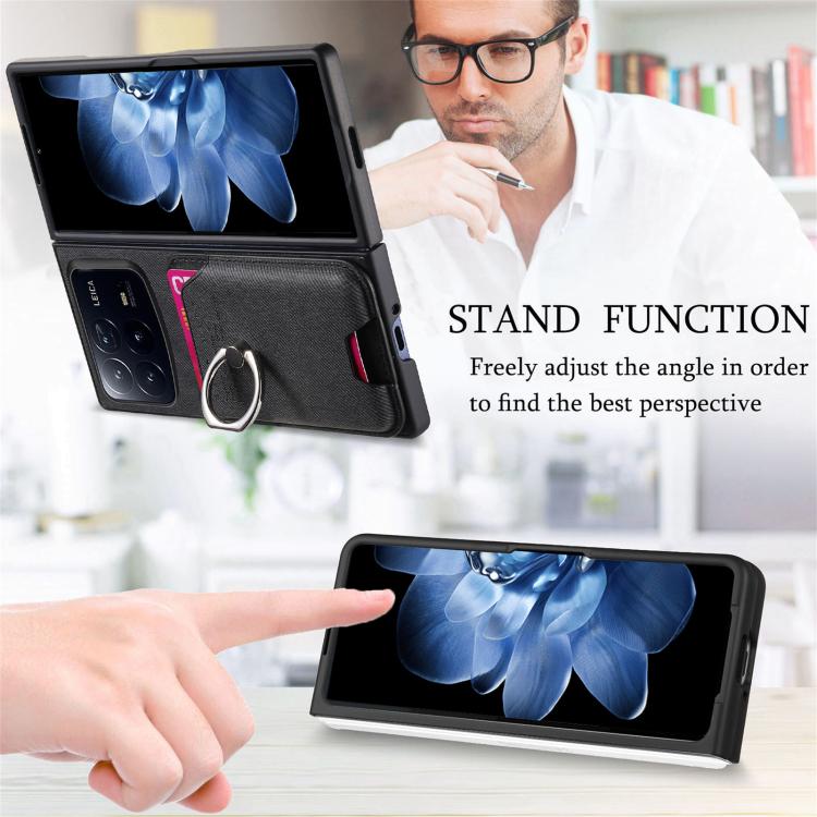 For Xiaomi Mix Fold 4 Twill Fabric Card Bag Ring Magnetic Back Phone Case