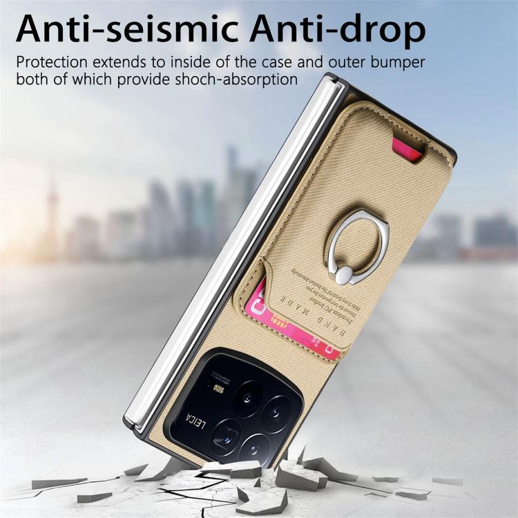 For Xiaomi Mix Fold 4 Twill Fabric Card Bag Ring Magnetic Back Phone Case