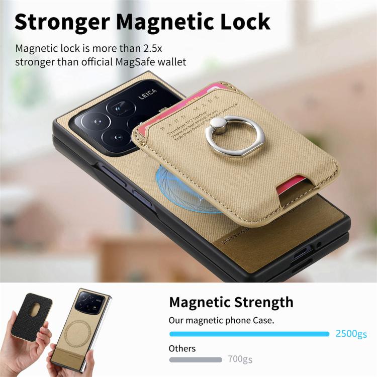 For Xiaomi Mix Fold 4 Twill Fabric Card Bag Ring Magnetic Back Phone Case