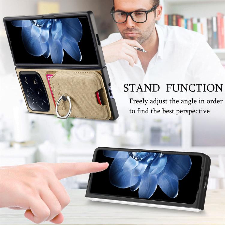 For Xiaomi Mix Fold 4 Twill Fabric Card Bag Ring Magnetic Back Phone Case