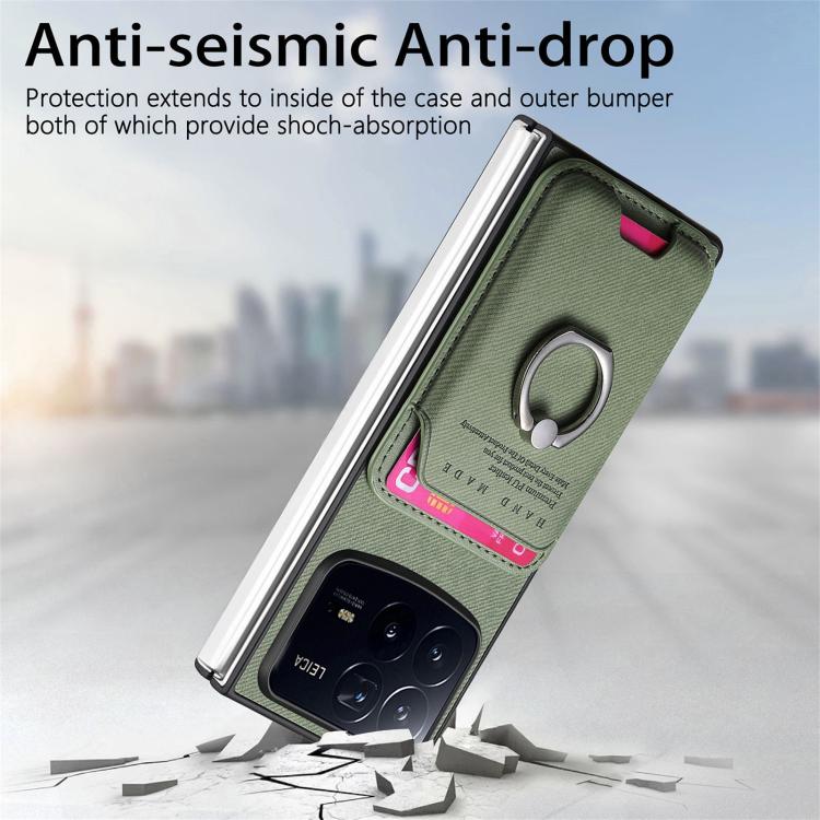 For Xiaomi Mix Fold 4 Twill Fabric Card Bag Ring Magnetic Back Phone Case