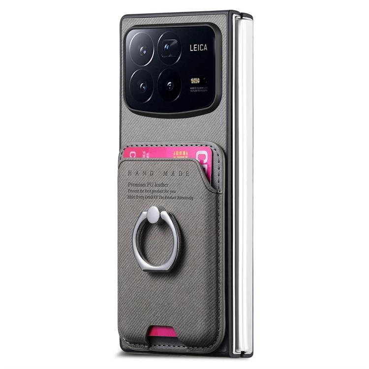 For Xiaomi Mix Fold 4 Twill Fabric Card Bag Ring Magnetic Back Phone Case