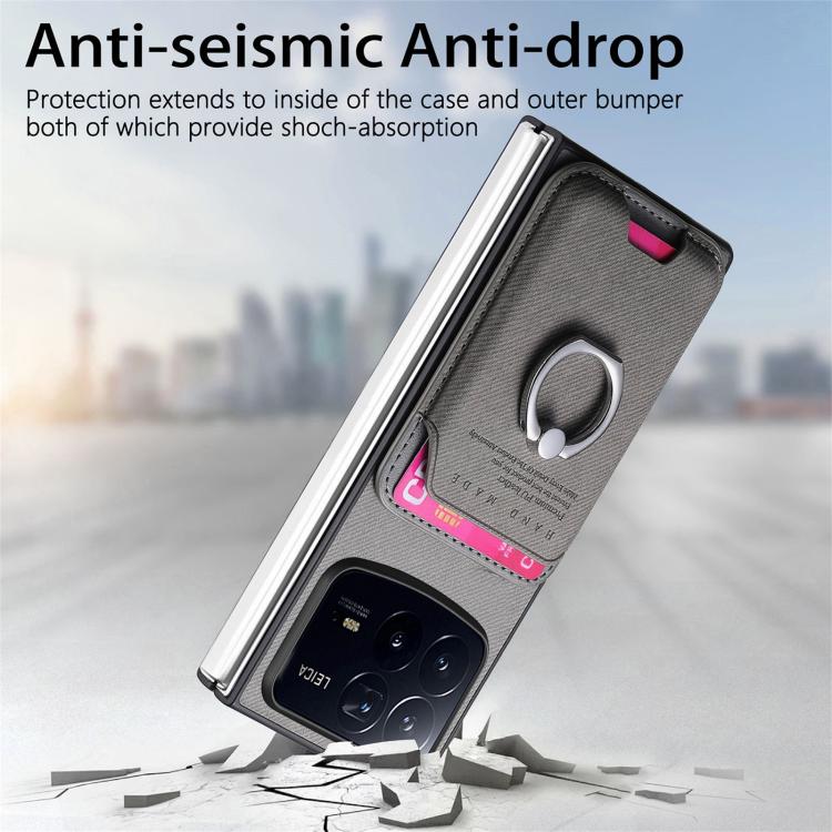 For Xiaomi Mix Fold 4 Twill Fabric Card Bag Ring Magnetic Back Phone Case