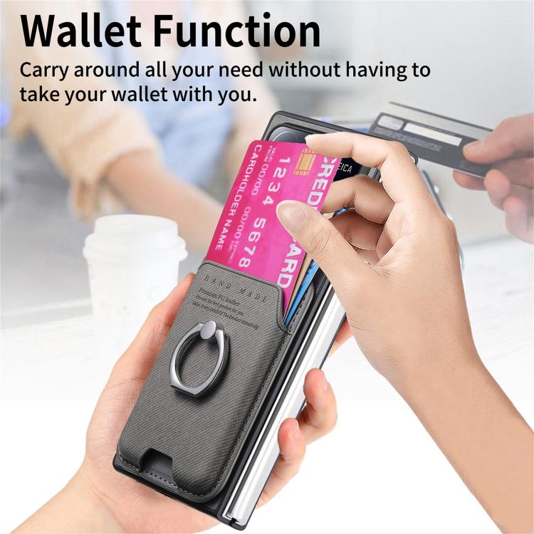 For Xiaomi Mix Fold 4 Twill Fabric Card Bag Ring Magnetic Back Phone Case