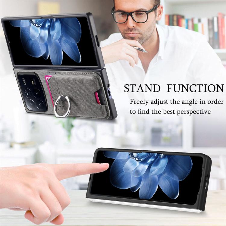 For Xiaomi Mix Fold 4 Twill Fabric Card Bag Ring Magnetic Back Phone Case