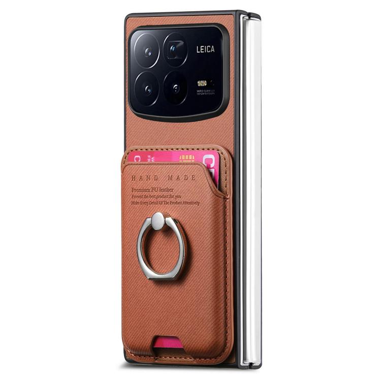 For Xiaomi Mix Fold 4 Twill Fabric Card Bag Ring Magnetic Back Phone Case