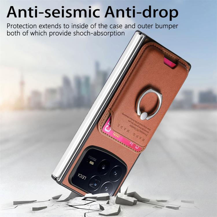 For Xiaomi Mix Fold 4 Twill Fabric Card Bag Ring Magnetic Back Phone Case