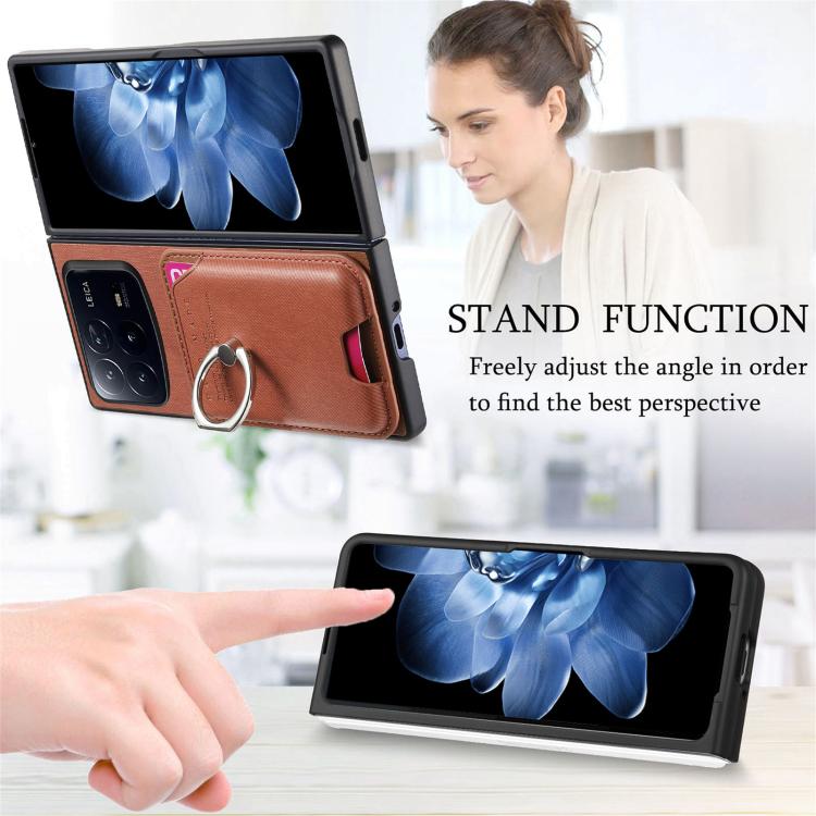 For Xiaomi Mix Fold 4 Twill Fabric Card Bag Ring Magnetic Back Phone Case
