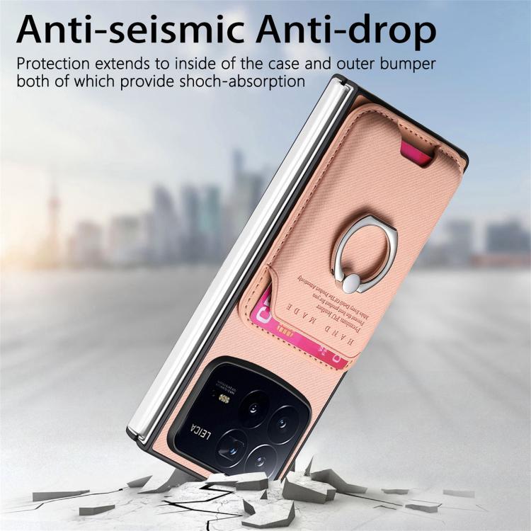 For Xiaomi Mix Fold 4 Twill Fabric Card Bag Ring Magnetic Back Phone Case