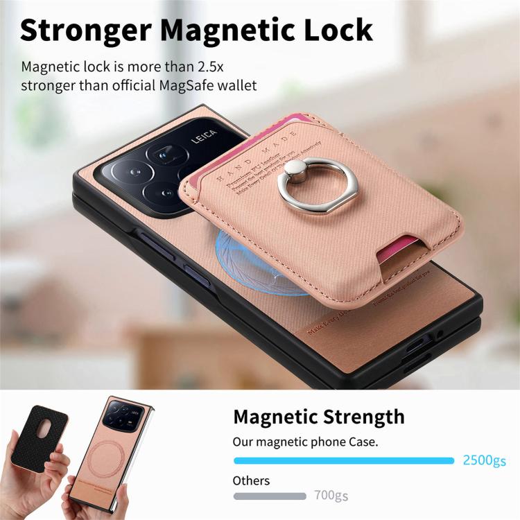 For Xiaomi Mix Fold 4 Twill Fabric Card Bag Ring Magnetic Back Phone Case