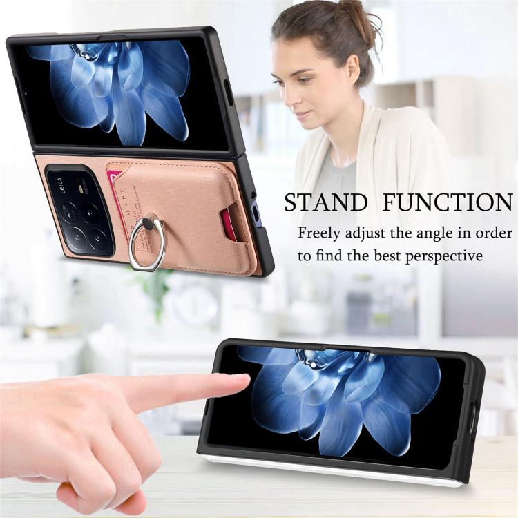 For Xiaomi Mix Fold 4 Twill Fabric Card Bag Ring Magnetic Back Phone Case