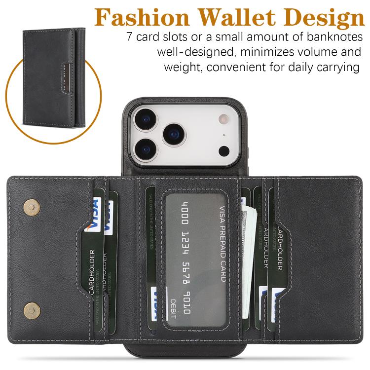 For iPhone 17 Pro Max Kalebol Strong Magnetic MagSafe Tri-Fold Wallet Leather Phone Case
