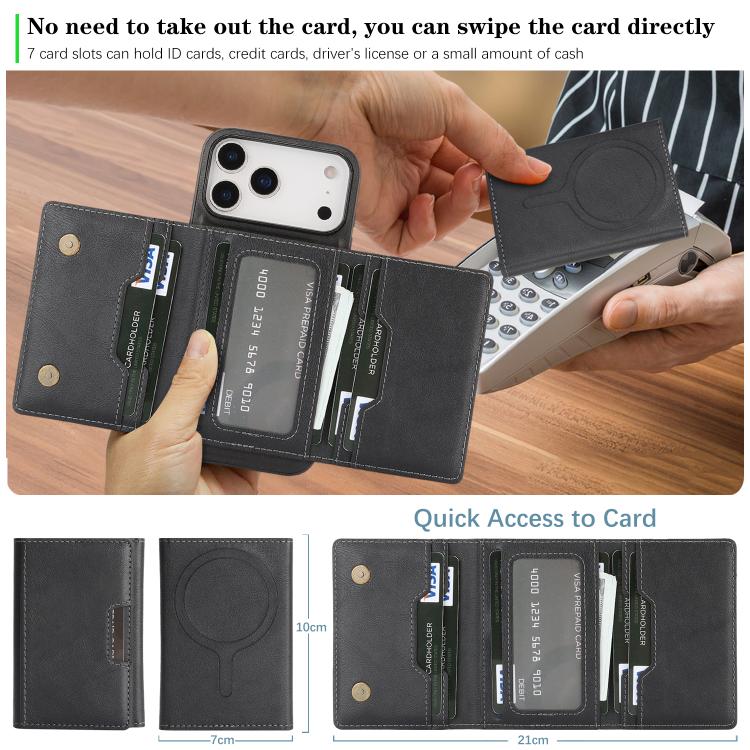 For iPhone 17 Pro Max Kalebol Strong Magnetic MagSafe Tri-Fold Wallet Leather Phone Case