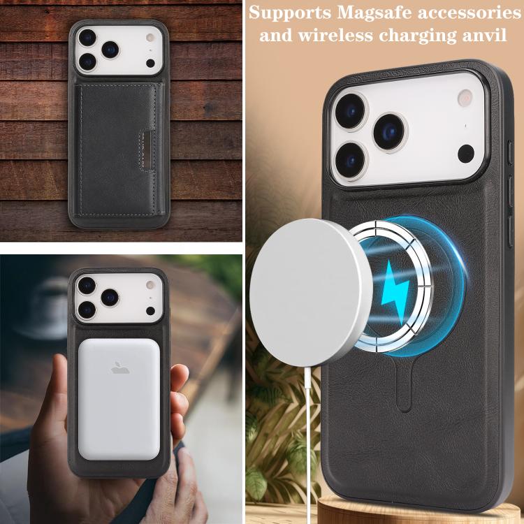 For iPhone 17 Pro Max Kalebol Strong Magnetic MagSafe Tri-Fold Wallet Leather Phone Case