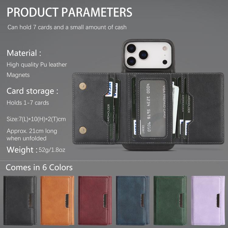 For iPhone 17 Pro Max Kalebol Strong Magnetic MagSafe Tri-Fold Wallet Leather Phone Case
