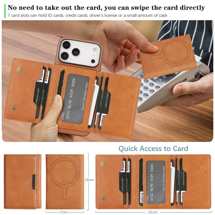 For iPhone 17 Pro Max Kalebol Strong Magnetic MagSafe Tri-Fold Wallet Leather Phone Case