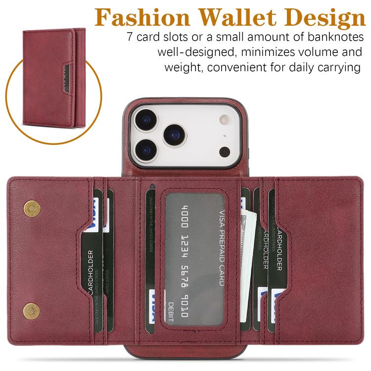 For iPhone 17 Pro Max Kalebol Strong Magnetic MagSafe Tri-Fold Wallet Leather Phone Case