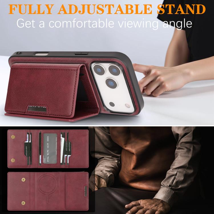 For iPhone 17 Pro Max Kalebol Strong Magnetic MagSafe Tri-Fold Wallet Leather Phone Case