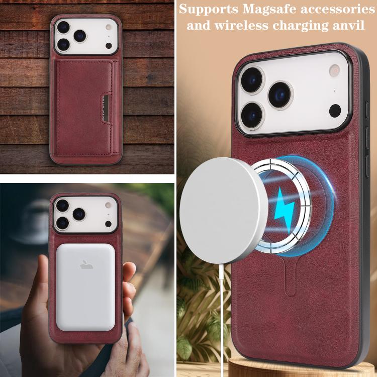For iPhone 17 Pro Max Kalebol Strong Magnetic MagSafe Tri-Fold Wallet Leather Phone Case