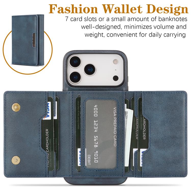 For iPhone 17 Pro Max Kalebol Strong Magnetic MagSafe Tri-Fold Wallet Leather Phone Case