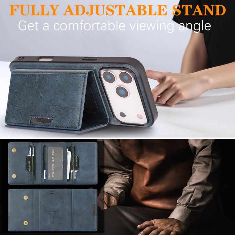 For iPhone 17 Pro Max Kalebol Strong Magnetic MagSafe Tri-Fold Wallet Leather Phone Case