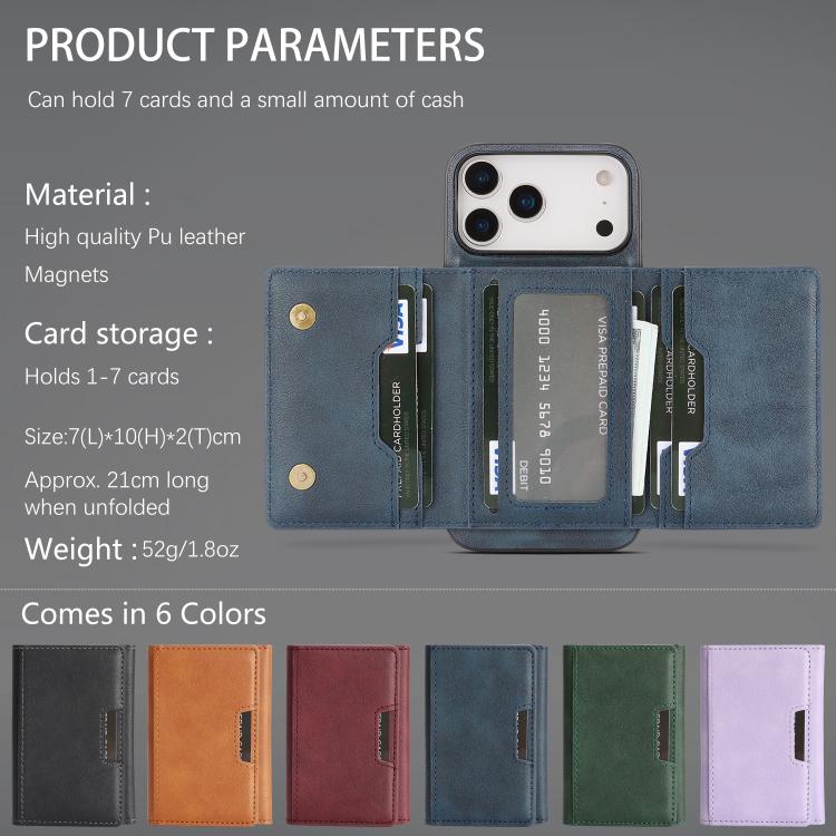 For iPhone 17 Pro Max Kalebol Strong Magnetic MagSafe Tri-Fold Wallet Leather Phone Case