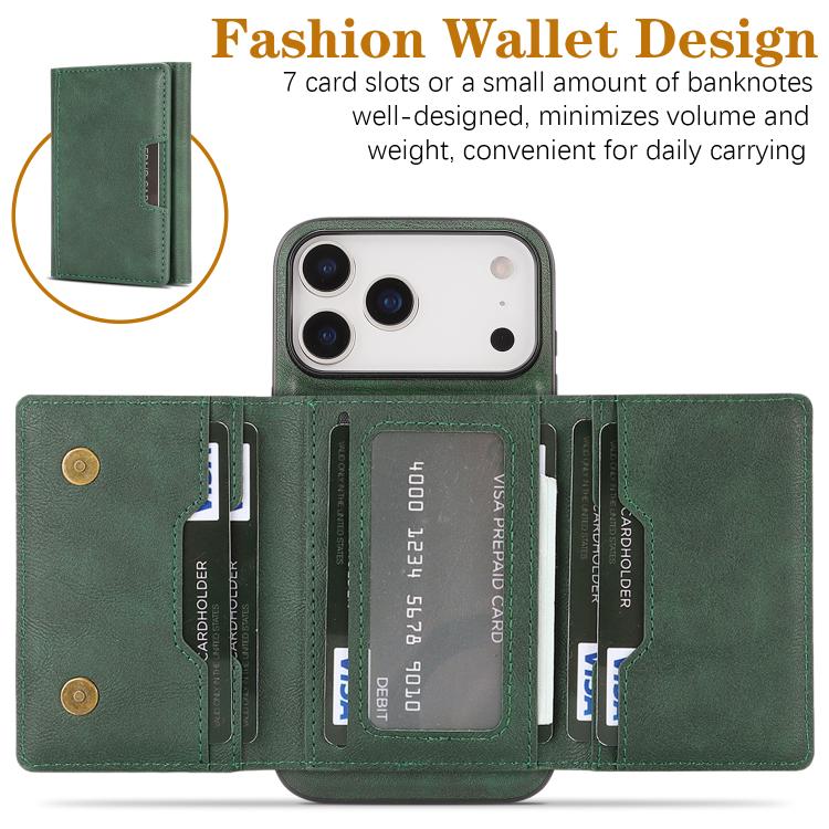 For iPhone 17 Pro Max Kalebol Strong Magnetic MagSafe Tri-Fold Wallet Leather Phone Case