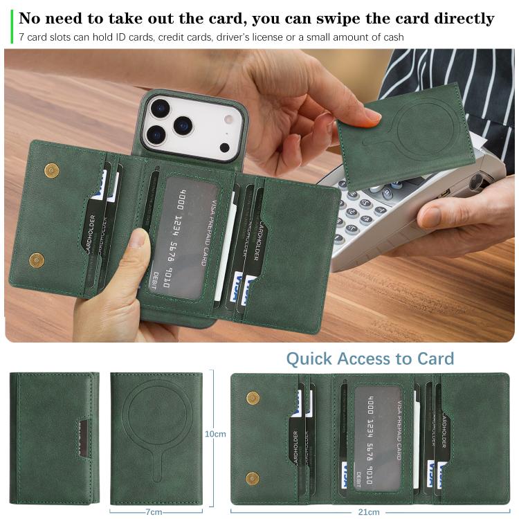 For iPhone 17 Pro Max Kalebol Strong Magnetic MagSafe Tri-Fold Wallet Leather Phone Case