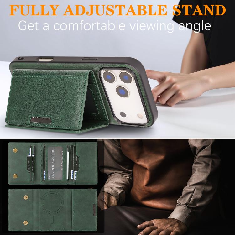 For iPhone 17 Pro Max Kalebol Strong Magnetic MagSafe Tri-Fold Wallet Leather Phone Case