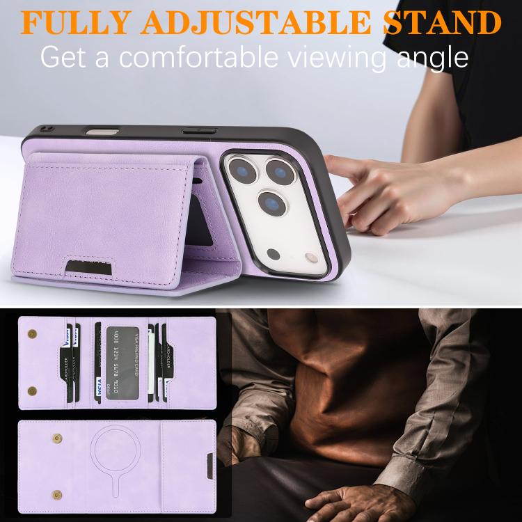 For iPhone 17 Pro Max Kalebol Strong Magnetic MagSafe Tri-Fold Wallet Leather Phone Case