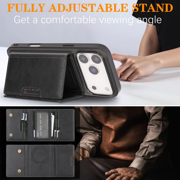 For iPhone 17 Pro Kalebol Strong Magnetic MagSafe Tri-Fold Wallet Leather Phone Case