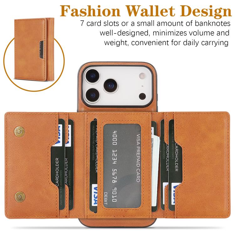 For iPhone 17 Pro Kalebol Strong Magnetic MagSafe Tri-Fold Wallet Leather Phone Case