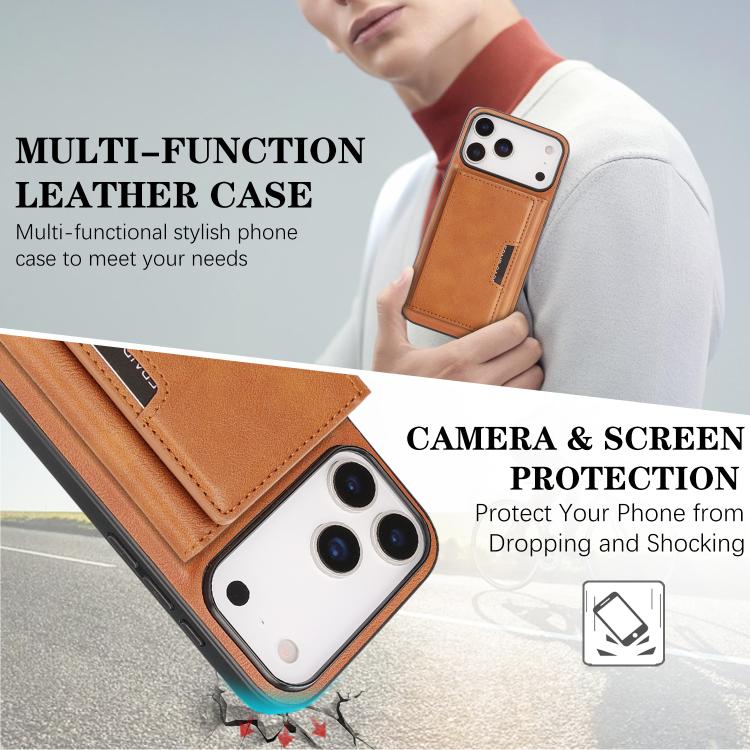 For iPhone 17 Pro Kalebol Strong Magnetic MagSafe Tri-Fold Wallet Leather Phone Case