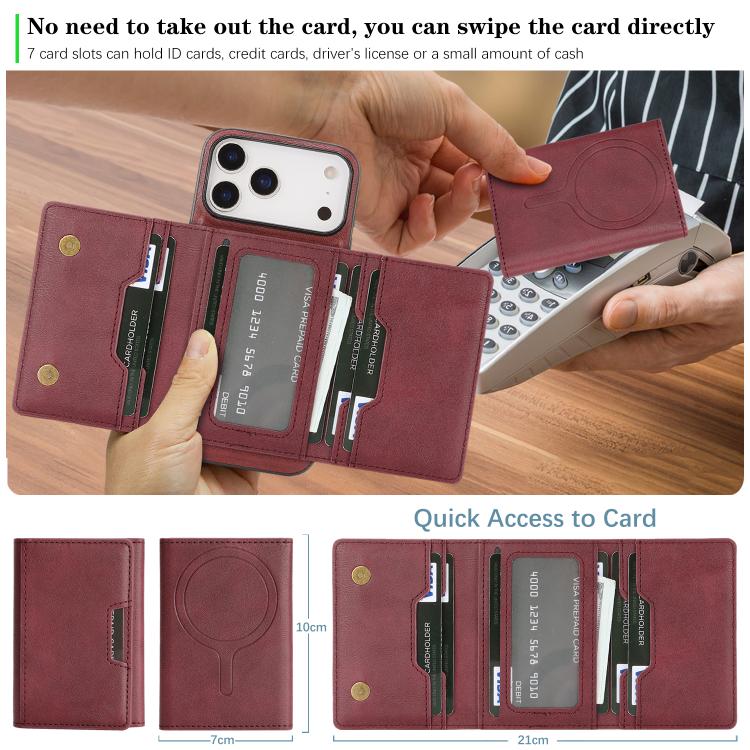 For iPhone 17 Pro Kalebol Strong Magnetic MagSafe Tri-Fold Wallet Leather Phone Case