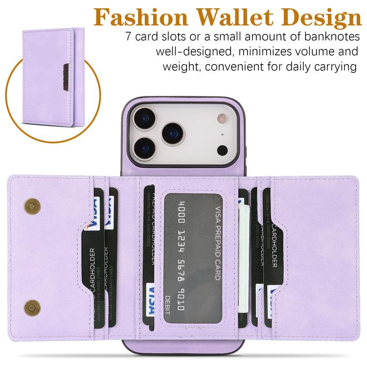 For iPhone 17 Pro Kalebol Strong Magnetic MagSafe Tri-Fold Wallet Leather Phone Case