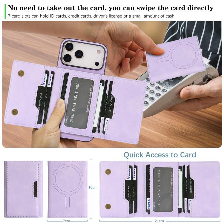 For iPhone 17 Pro Kalebol Strong Magnetic MagSafe Tri-Fold Wallet Leather Phone Case