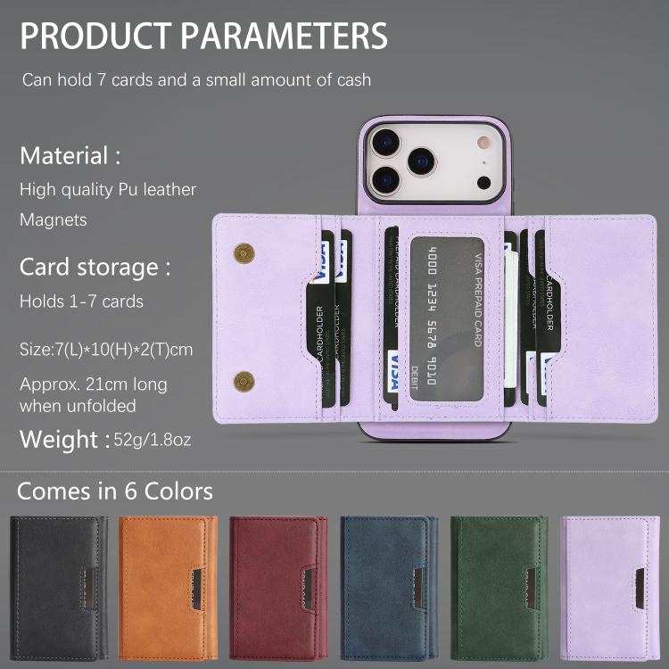 For iPhone 17 Pro Kalebol Strong Magnetic MagSafe Tri-Fold Wallet Leather Phone Case