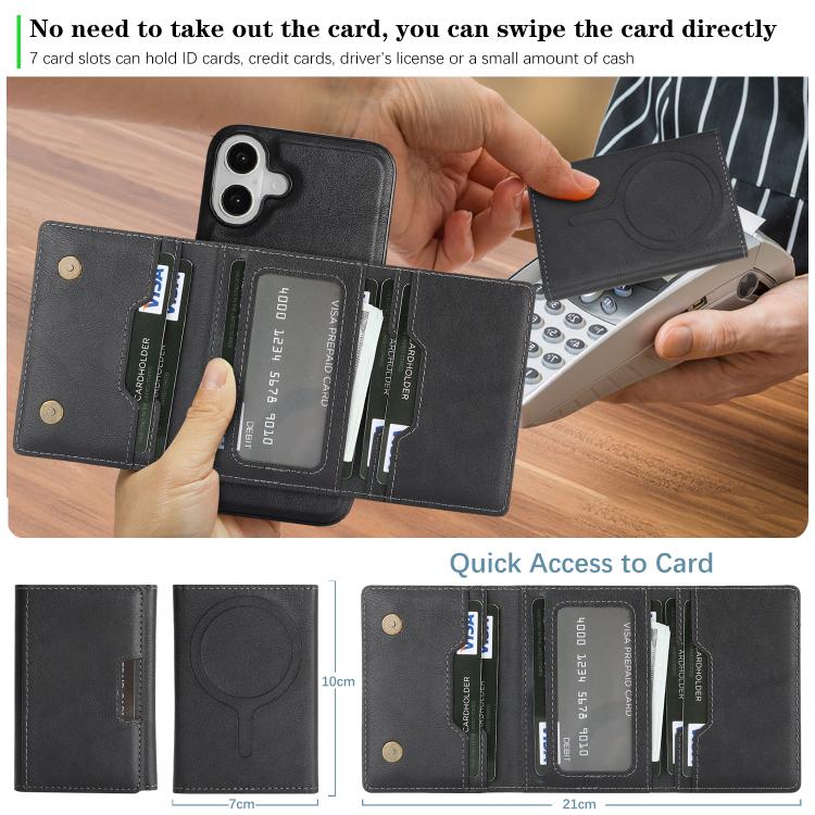 For iPhone 17 Kalebol Strong Magnetic MagSafe Tri-Fold Wallet Leather Phone Case