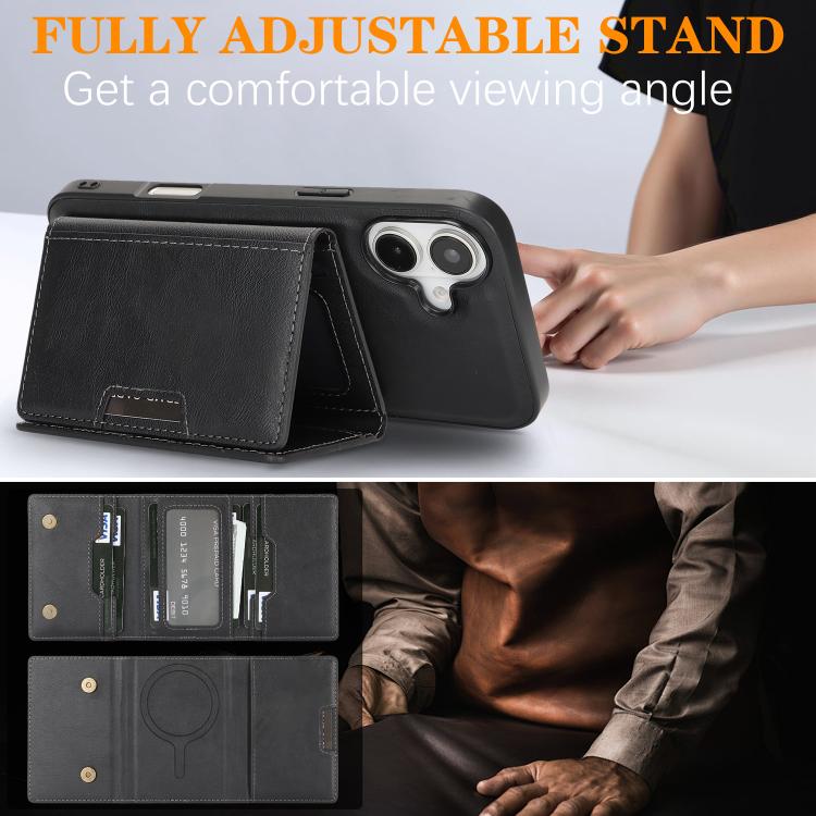 For iPhone 17 Kalebol Strong Magnetic MagSafe Tri-Fold Wallet Leather Phone Case