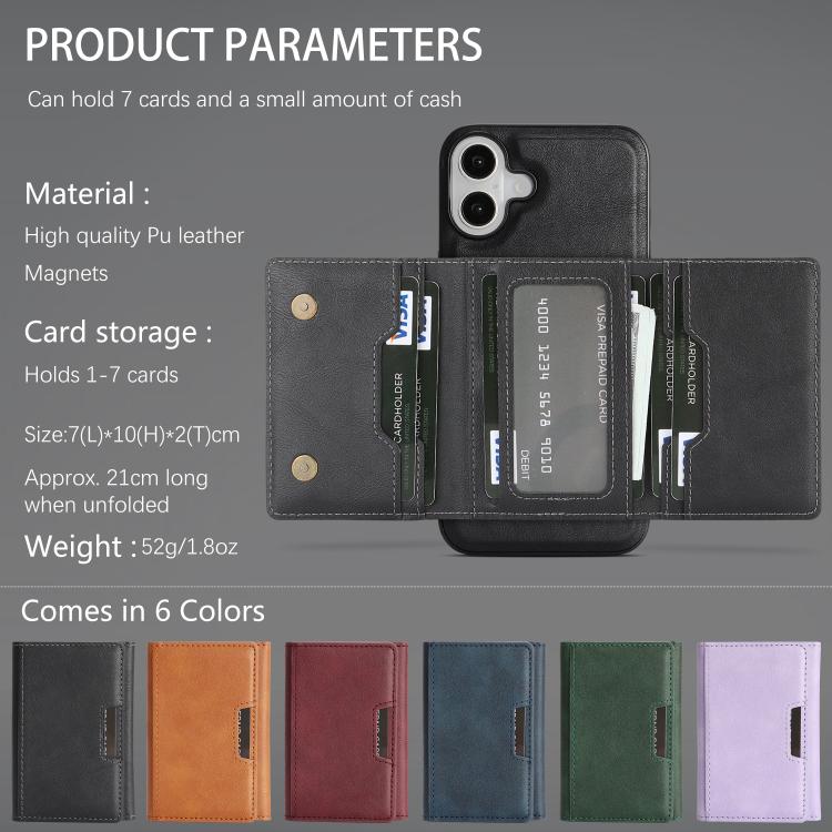 For iPhone 17 Kalebol Strong Magnetic MagSafe Tri-Fold Wallet Leather Phone Case