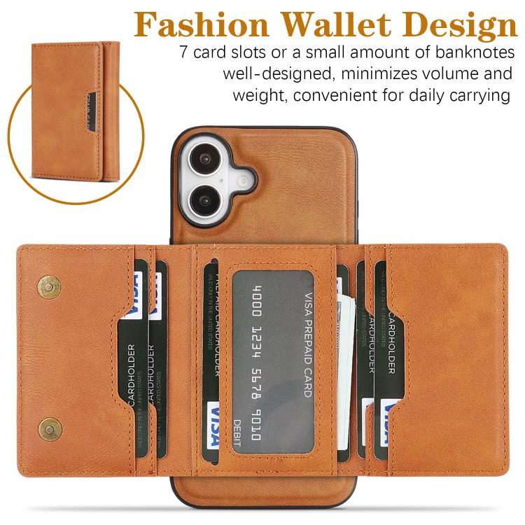For iPhone 17 Kalebol Strong Magnetic MagSafe Tri-Fold Wallet Leather Phone Case