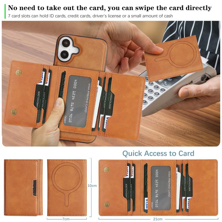 For iPhone 17 Kalebol Strong Magnetic MagSafe Tri-Fold Wallet Leather Phone Case