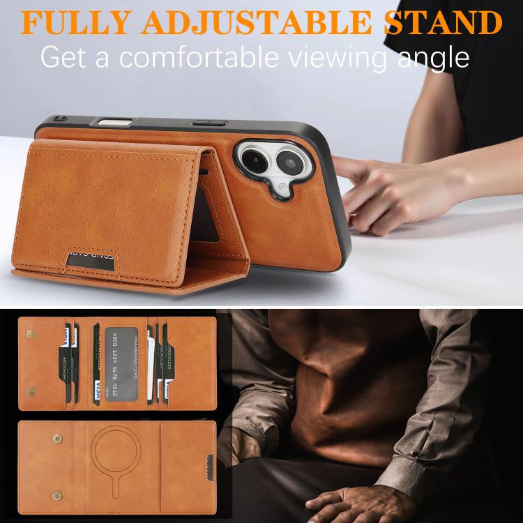 For iPhone 17 Kalebol Strong Magnetic MagSafe Tri-Fold Wallet Leather Phone Case