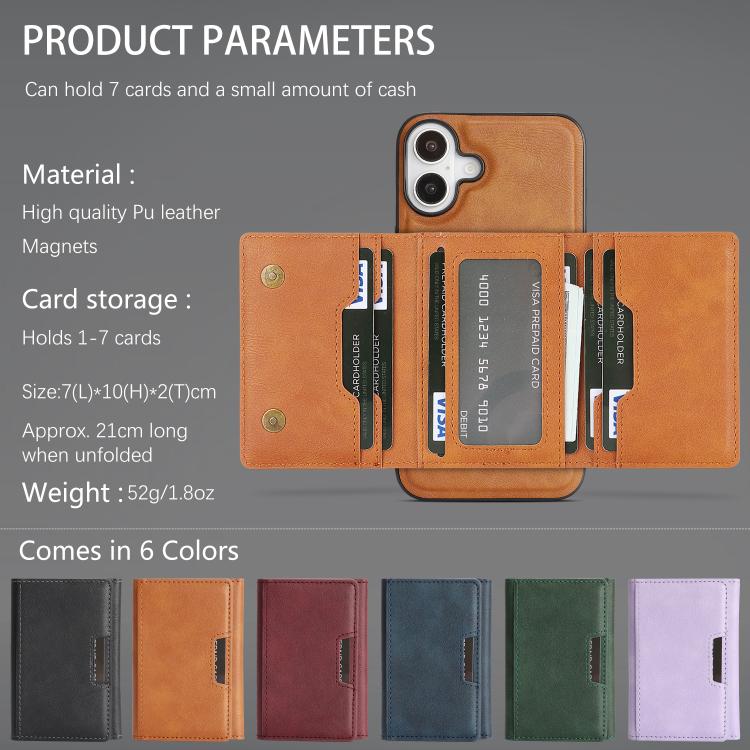 For iPhone 17 Kalebol Strong Magnetic MagSafe Tri-Fold Wallet Leather Phone Case